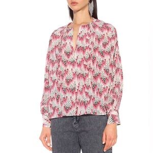 NWOT ISABEL MARANT Amba Printed Silk-Blend Crepe Blouse Pink Tie Neckline 4